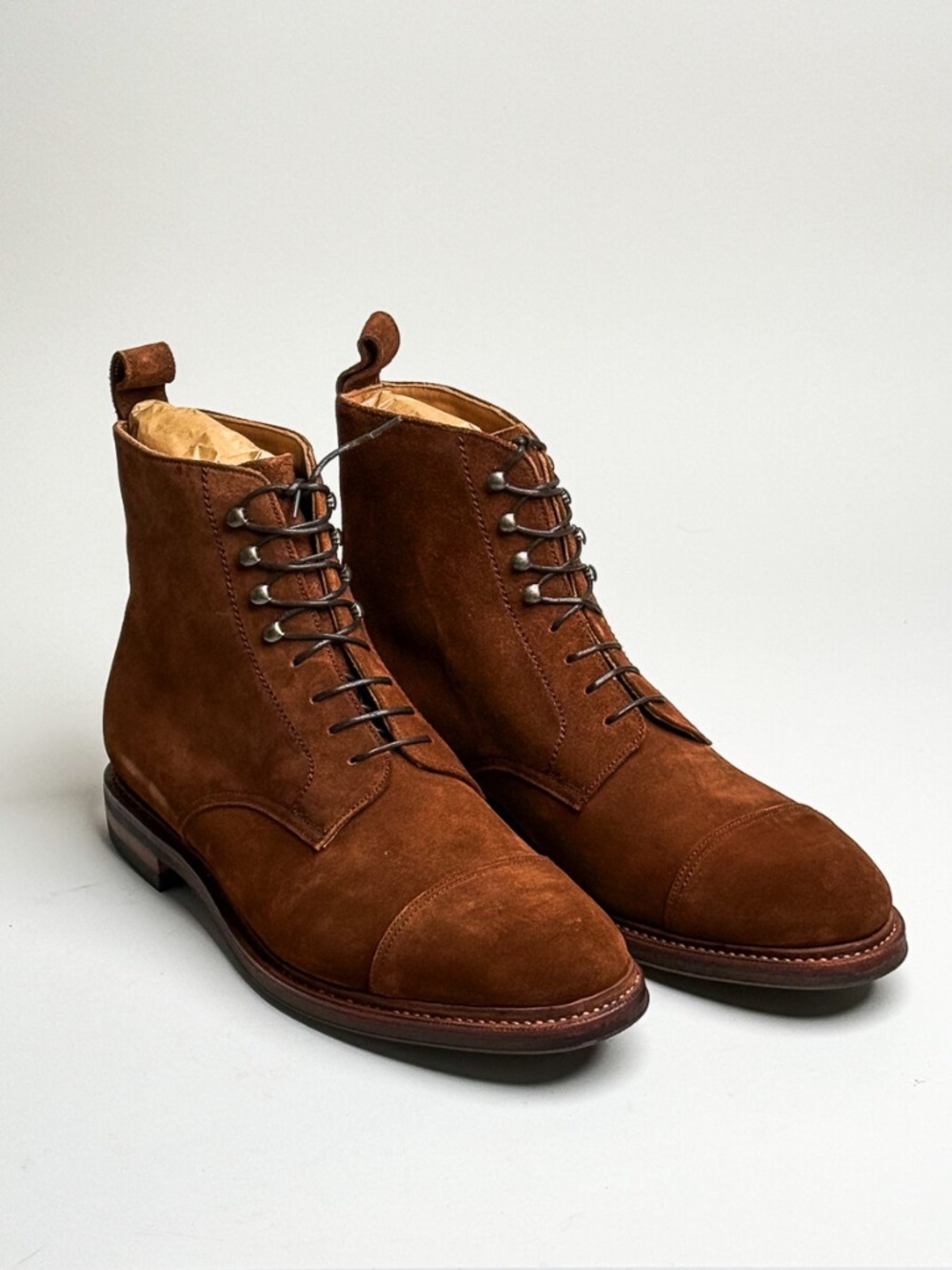 NEW Meermin Rapello Brown Suede Combat/Cap Toe Boots UK 9 E / US 10 / EU 43